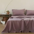 thumbnail image 1 of Simple&Opulence 100% Linen Sheet Set-Pure Linen Bedding Sheet-4 Pieces (1 Flat Sheet,1 Fitted Sheet,2 Pillowcase)-Embroidery Collection,Soft & Cozy,Cooling Bedding- Full Size, Purple, 1 of 9