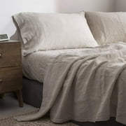 Simple&Opulence 100% Linen Sheet Set-Pure Linen Bedding Sheet-4 Pieces 1 Flat Sheet,1 Fitted Sheet,2 Pillowcase-Embroidery Collection,Soft & Cozy,Cooling Bedding- Full Size, Linen