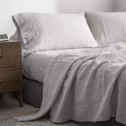 Simple&Opulence 100% Linen Sheet Set-Pure Linen Bedding Sheet-4 Pieces 1 Flat Sheet,1 Fitted Sheet,2 Pillowcase-Embroidery Collection,Soft & Cozy,Cooling Bedding- King Size, Grey