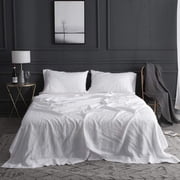 Simple&Opulence 100% Linen Sheet Set-Pure Linen Bedding Sheet-4 Pieces (1 Flat Sheet,1 Fitted Sheet,2 Pillowcase)-Embroidery Collection,Soft & Cozy,Cooling Bedd