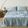 thumbnail image 1 of Simple&Opulence 100% Linen Sheet Set-Pure Linen Bedding Sheet-4 Pieces (1 Flat Sheet,1 Fitted Sheet,2 Pillowcase)-Embroidery Collection,Soft & Cozy,Cooling Bedding- King Size, Dusty Blue, 1 of 9