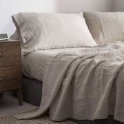 Simple&Opulence 100% Linen Sheet Set-Pure Linen Bedding Sheet-4 Pieces 1 Flat Sheet,1 Fitted Sheet,2 Pillowcase-Embroidery Collection,Soft & Cozy,Cooling Bedding- King Size, Linen