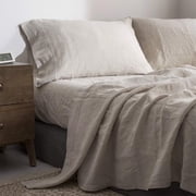 Simple&Opulence 100% Linen Sheet Set-Pure Linen Bedding Sheet-4 Pieces (1 Flat Sheet,1 Fitted Sheet,2 Pillowcase)-Embroidery Collection,Soft & Cozy,Cooling Bedding- Queen Size, Linen