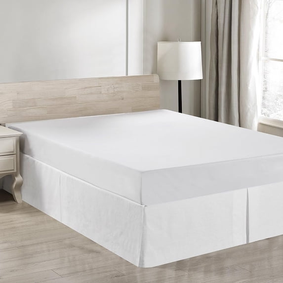 Simple&Opulence Belgian Linen Bed Skirt with Classic 14 inch Tailored Drop Dust Ruffle, Easy Fit Breathable Premium Natural Flax- Basic White, King