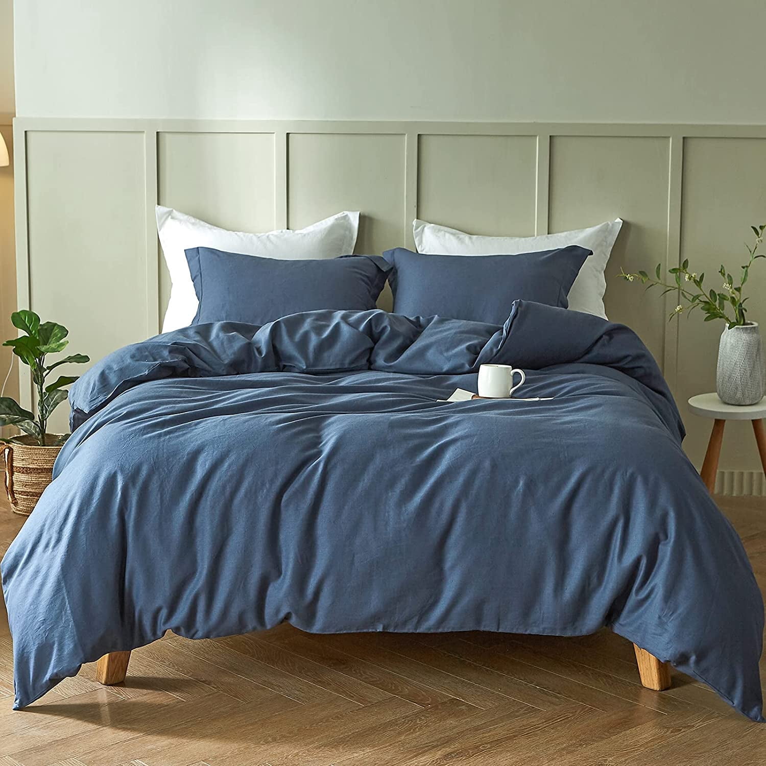 Simple&Opulence French Linen Duvet Cover Set - King Size, 3-Piece Linen-Cotton Blend, Washed Texture, Off White