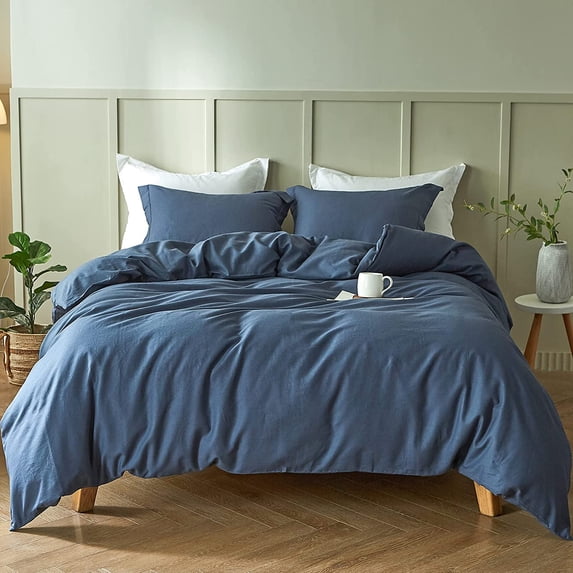 Simple&Opulence Linen Duvet Cover - Linen Cotton Blend 3 Pieces Bedding Set, 1 Duvet Cover 104 x 92 Inches and 2 Pillowcase- Solid Color Collection , Soft & Cozy ,Cooling Bedding-Navy Blue, King