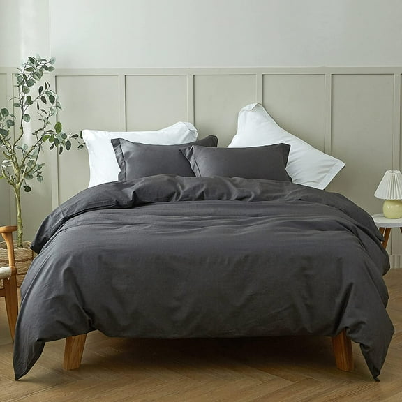 Simple&Opulence Linen Duvet Cover - Linen Cotton Blend 2 Pieces Bedding Set, 1 Duvet Cover 68 x 86 Inches and 1 Pillowcase- Solid Color Collection , Soft & Cozy ,Cooling Bedding-Charcoal Grey, Twin