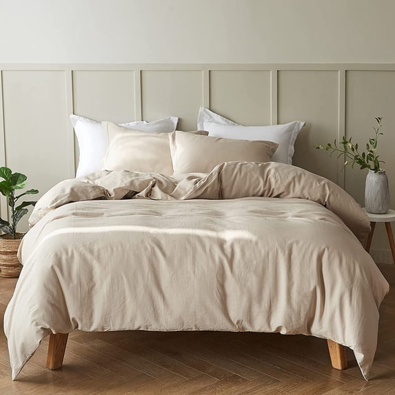 Simple&Opulence Linen Duvet Cover - Linen Cotton Blend 2 Pieces Bedding Set, 1 Duvet Cover 68 x 86 Inches and 1 Pillowcase- Solid Color Collection , Soft & Cozy ,Cooling Bedding-Linen/Beige, Twin