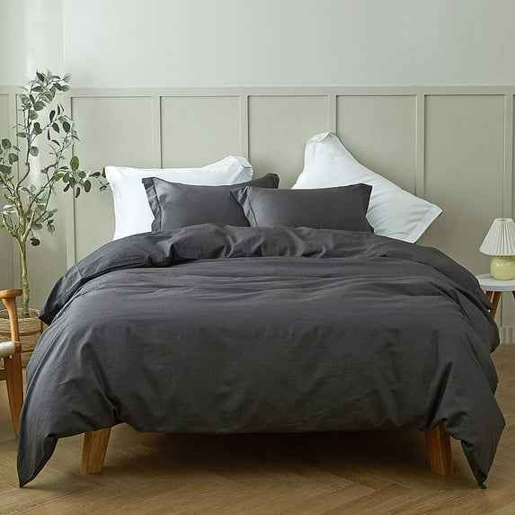 Simple&Opulence Linen Duvet Cover - Linen Cotton Blend 3 Pieces Bedding Set, 1 Duvet Cover 78 x 86 Inches and 2 Pillowcase- Solid Color Collection , Soft & Cozy ,Cooling Bedding-Charcoal Grey, Full