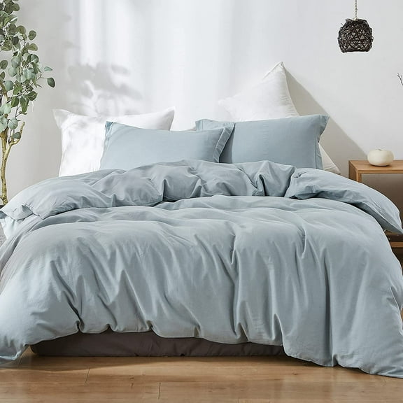 Simple&Opulence Linen Duvet Cover - Linen Cotton Blend 3 Pieces Bedding Set, 1 Duvet Cover 88 x 92 Inches and 2 Pillowcase- Solid Color Collection , Soft & Cozy ,Cooling Bedding-Dusty Blue, Queen