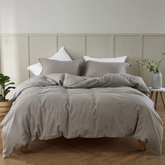 Simple&Opulence Linen Duvet Cover - Linen Cotton Blend 3 Pieces Bedding Set, 1 Duvet Cover 88 x 92 Inches and 2 Pillowcase- Solid Color Collection , Soft & Cozy ,Cooling Bedding-Grey, Queen