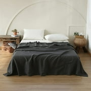 Simple&Opulence French Linen Flat Sheet with Embroidered Border-100% Stone Washed Flax Bedding,King Size108''x102'' Ultra Soft,Breathable Flat Top Sheet-1 Piece Bed Flat Sheet OnlyDark Grey