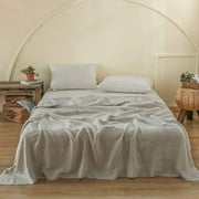 Simple&Opulence French Linen Flat Sheet with Embroidered Border-100% Stone Washed Flax Bedding,Queen Size90x102 Ultra Soft,Breathable Flat Top Sheet-1 Piece Bed Flat Sheet OnlyLinen