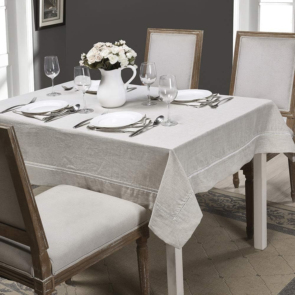 Simple&Opulence Premium 100% Linen Hemstitch Tablecloth-60 x 84 Inch ...