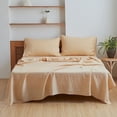 thumbnail image 1 of Simple&Opulence Washed Linen Bed Sheet Set Basic Style 4 Pieces (1 Flat Sheet & 1 Fitted Sheet & 2 Pillowcases) 100% Natural French Flax Soft Breathable Farmhouse Bedding (King, Sand), 1 of 9