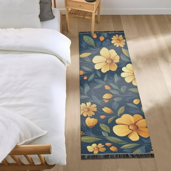 Simple Orange Flowers Bedroom Runner Rug 2'x 6' Non Slip Carpet Indoor Home Area Rug Living Room