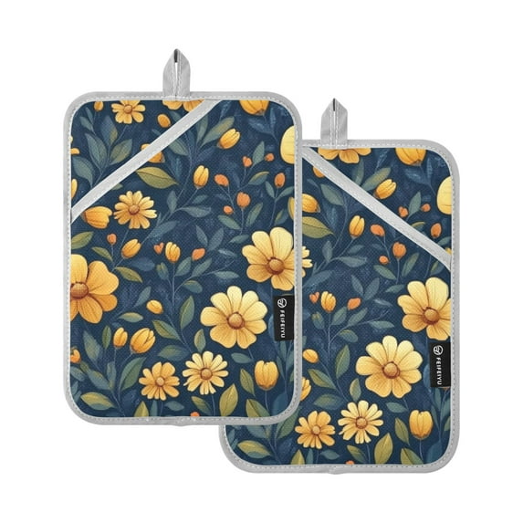 Simple Orange Flowers Oven Mitts Pot Holders 2 pcs Heat Resistant for Kitchen Baking Grilling