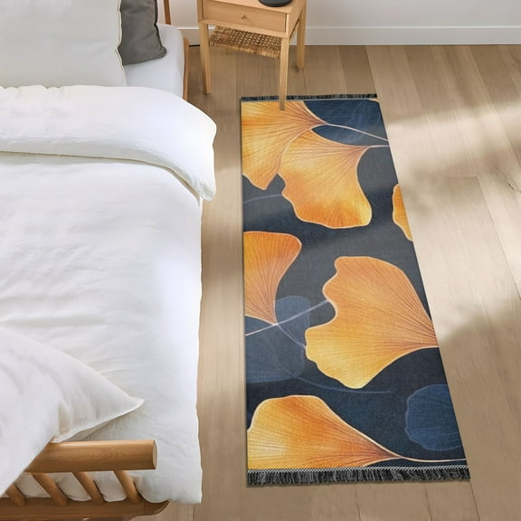 Simple Orange Leave Bedroom Runner Rug 2'x 6' Non Slip Carpet Indoor Home Area Rug Living Room