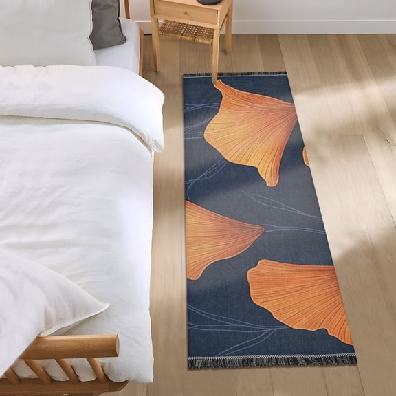 Simple Orange Leaves Bedroom Runner Rug 2'x 6' Non Slip Carpet Indoor Home Area Rug Living Room
