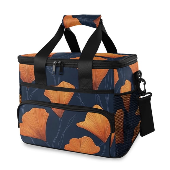 Simple Orange Leaves Insulated Lunch Bag 15L Cooler Box for Women Men Work Camping Beach Travel