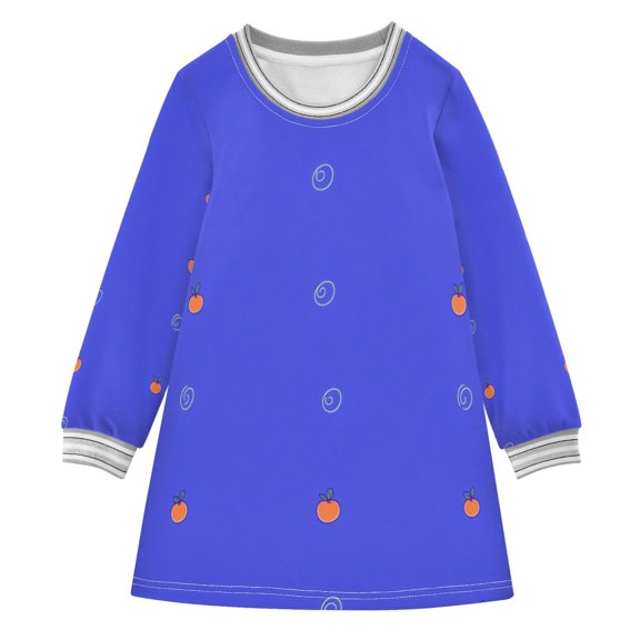 Simple Orange Pattern Girls'long-sleeved dress Thickened A-dress Warm Dress Basic Shirt Party Dresses