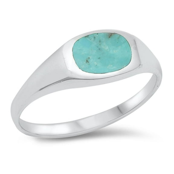 Simple Oval Simulated Turquoise Ring .925 Sterling Silver Band Blue CZ Jewelry Female Size 11
