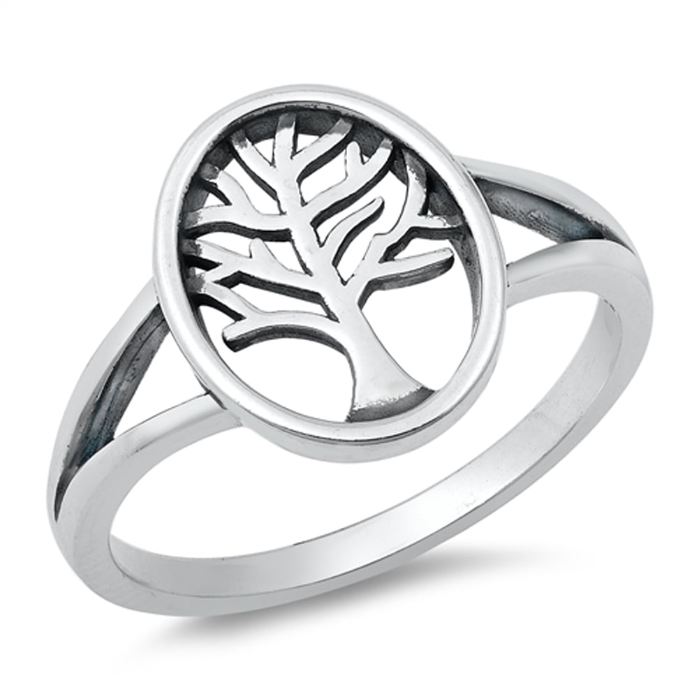 Simple Oval Tree of Life Ring .925 Sterling Silver Band Jewelry Female ...
