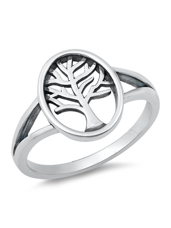 Simple Oval Tree of Life Ring .925 Sterling Silver Band Jewelry Female Male Unisex Size 6