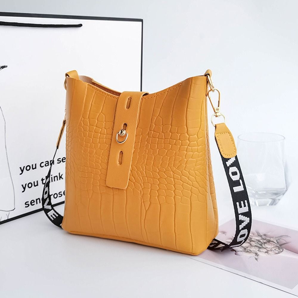 Simple PU Leather Solid Color Crocodile Pattern Shoulder Over Bags ...