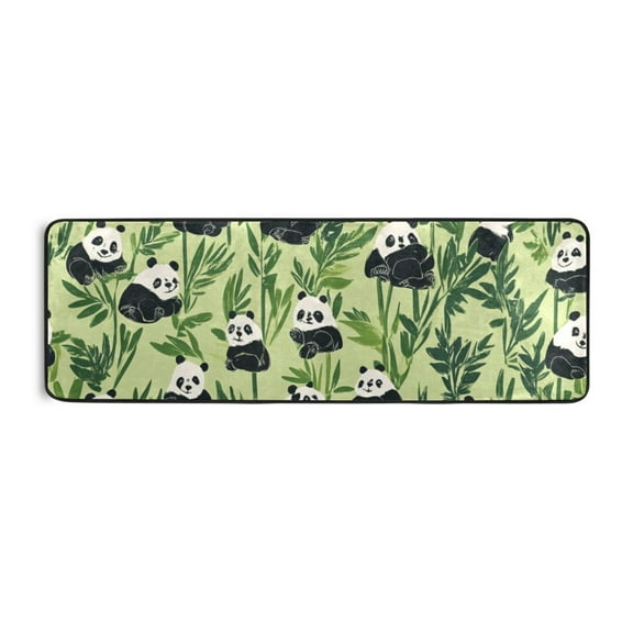 Simple Panda and Bamboo Leaf Runner Rug for Hallways Kitchen Non Slip 2'x 6' Washable Hall Carpet for Bedroom Entryway Laundry Room