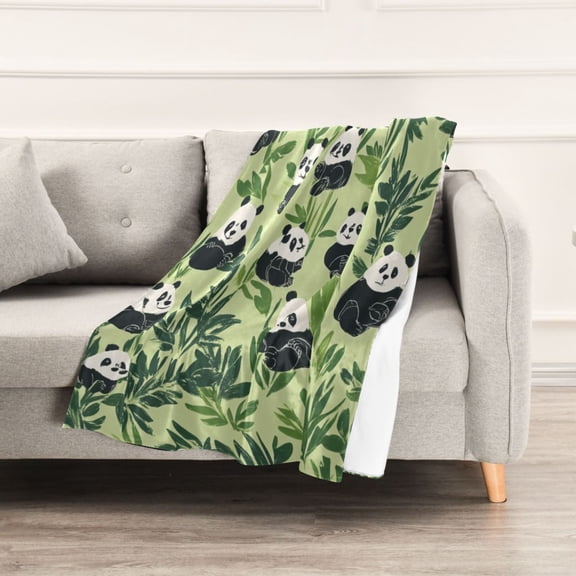 Simple Panda and Bamboo Leaf Throw Blanket 60" x 90" Soft and Warm Blankets for Couch Sofa and Bed