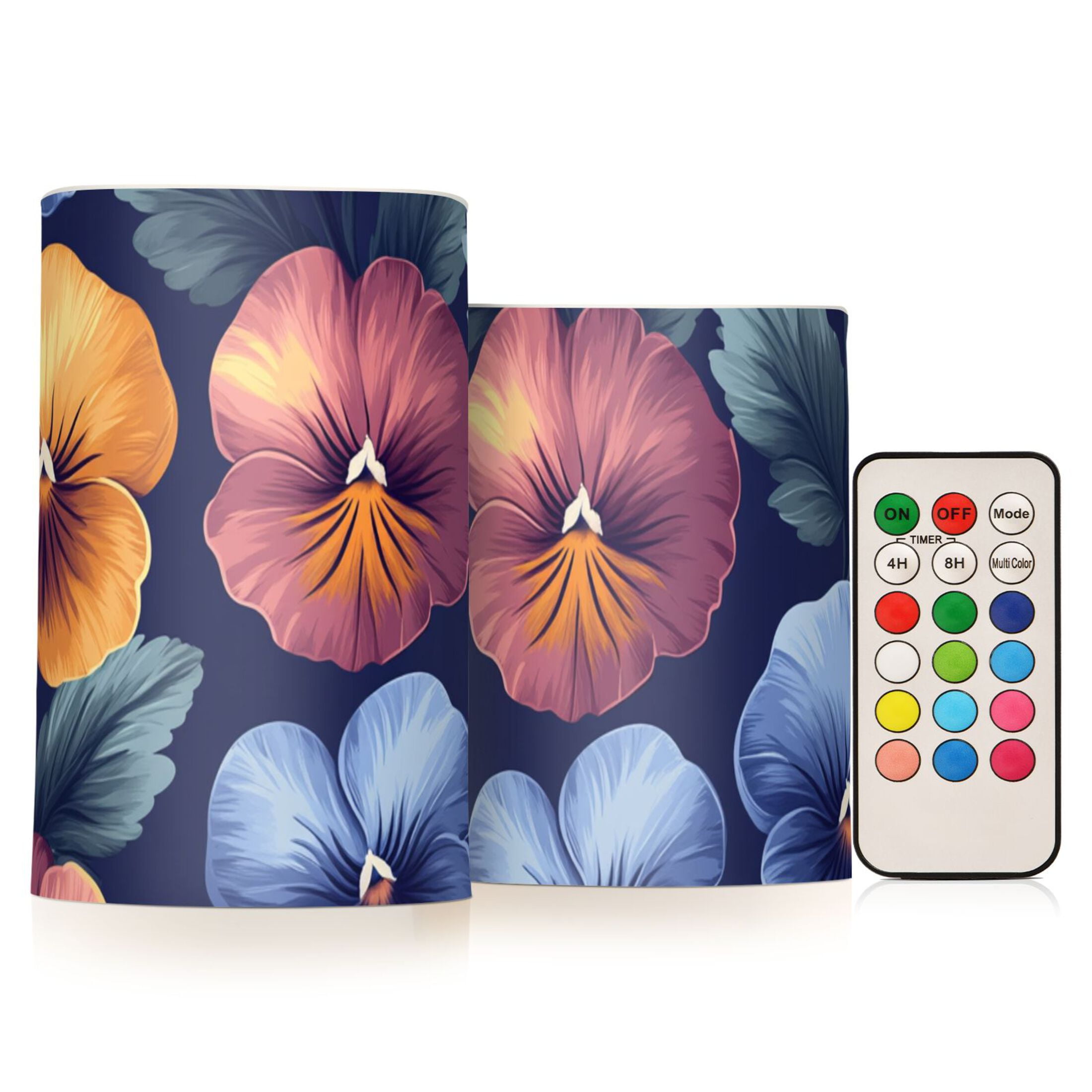 Simple Pansy Flickering Flameless Candles Battery Operated with Remote Timer LED Pillar Candles Set of 2