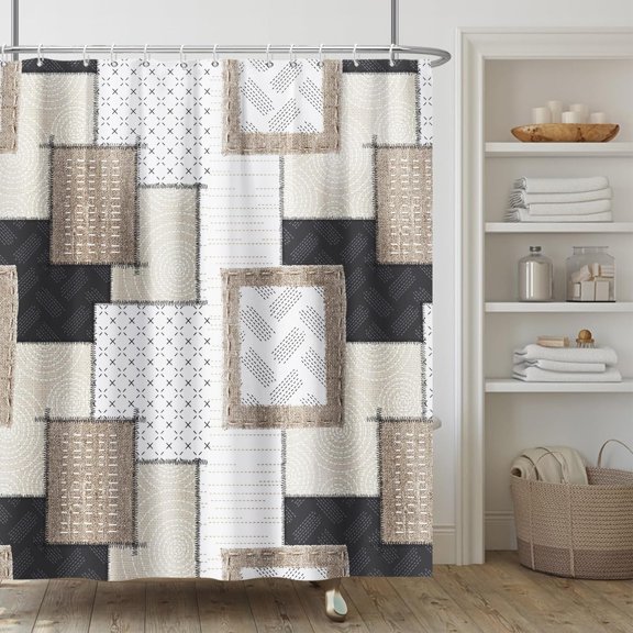 Simple Patchwork Pattern Shower Curtain,Modern Stylish Shower Curtain Set for Bathroom,Minimalist Rectangle Fabric Bath Curtain with Hooks, 72x84in
