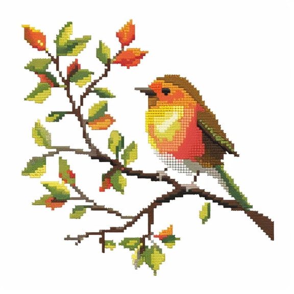 Simple Pattern of Cute Bird on Tree DIY 11CT Stamped Cross Stitch Kits for Beginners Easy Needlepoint Embroidery Counted Cross Stitch Art Craft for Wall Decoration 14x14inch(1)