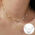 thumbnail image 1 of Simple Pearl Double Layer Choker Fashion Gold Color Necklaces Chain Small Bow Pendant Necklace Jewelry Gifts For Women Fashion Jewelry Valentine's Day Gifts, 1 of 2