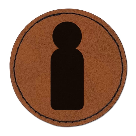 Simple Person Unisex 2.5" Faux Leather Round Engraved Iron-On Patch - Brown