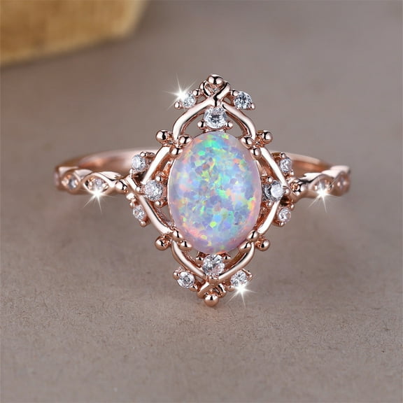 Simple Personality Niche Elegant Ring For Women In Rose Gold Copper Opal Geometric Korean Style For Daily Wear