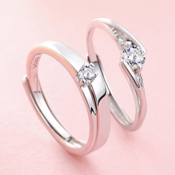 Couples Ring Set Adjustable Silver Rings For Women And Men Promise Rings Anniversary Gift Matching Rings For Couples