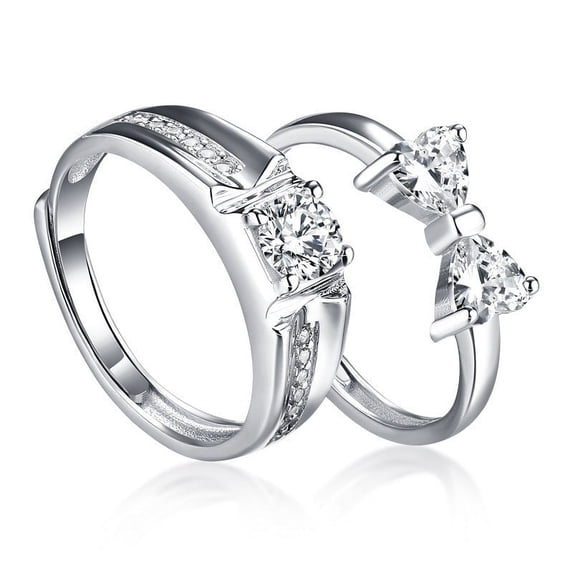 Couples Ring Set Adjustable Silver Rings For Women And Men Promise ...