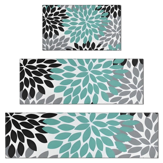 Simple Petal Shaped Geometric Floral Pattern Kitchen Rugs Sets Of 3,Kitchen Runner Rugs Non Skid Washable,Decorative Kitchen Floor Mats for Kitchen,Sink,Laundry,17"x30"+ 17"x47" + 17"x59"