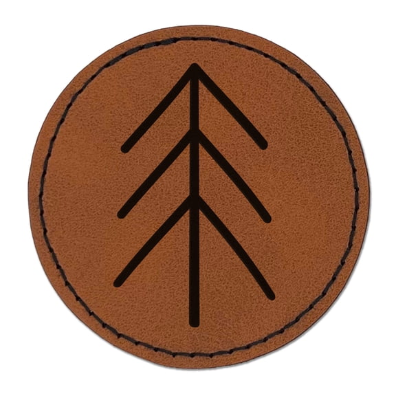 Simple Pine Tree 2.5" Faux Leather Round Engraved Iron-On Patch - Brown