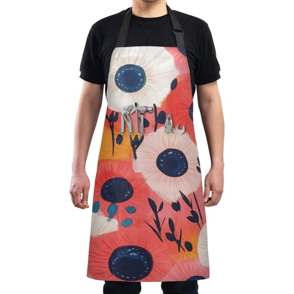 Simple Pink Flowers Chef Kitchen Apron with Pockets for Women Waterproof Aprons for Cooking Baking