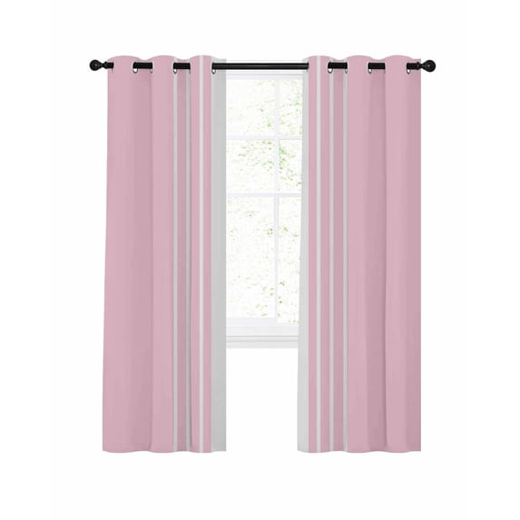 Simple Pink Stripes Blackout Curtains 39 Inches Length, Modern Abstract White Lines Art Window Treatment Thermal Insulated Drapes for Bedroom Living Room 2 Panels 55x39 Inches