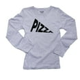 thumbnail image 1 of Simple Pizza Slice Word Graphic Women's Long Sleeve Grey T-Shirt, 1 of 2