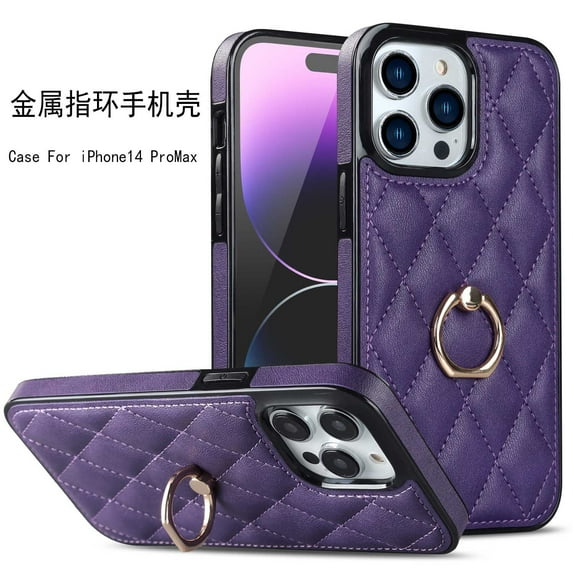 Simple Plaid fastened ring stand phone leather case for iPhone 11 Promax