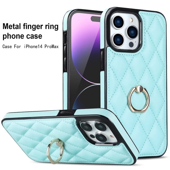 Simple Plaid fastened ring stand phone leather case for iPhone 13