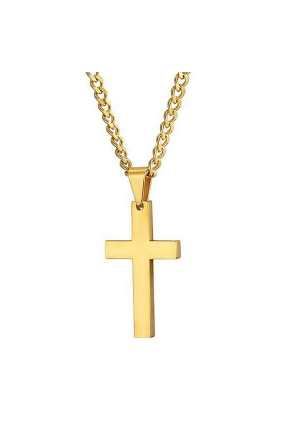 Simple Plain Cross Pendant Chain Necklace Jewelry Men Black/Gold/S A0C0 --.-- W9B1