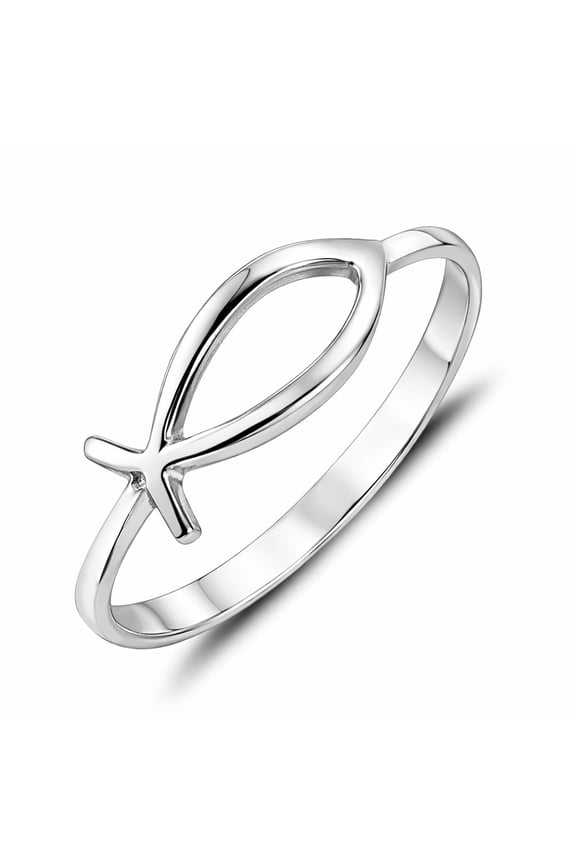 Simple Plain Ichthys Christian Fish Sterling Silver Everyday Ring-7