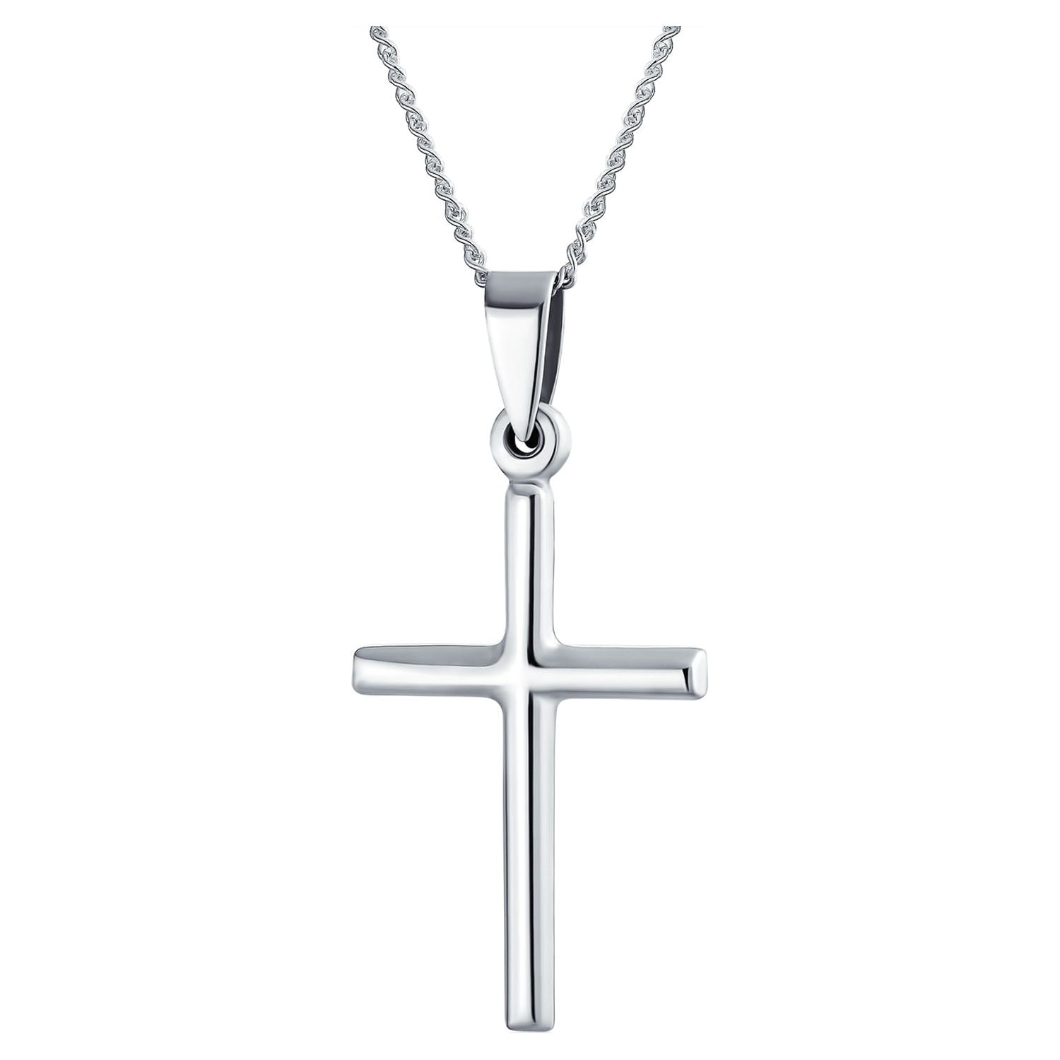 Simple Plain Religious Cross Pendant Necklace .925Sterling Silver