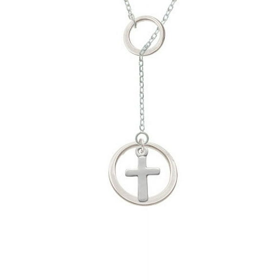Simple Plain Small Cross Double Karma Lariat Necklace